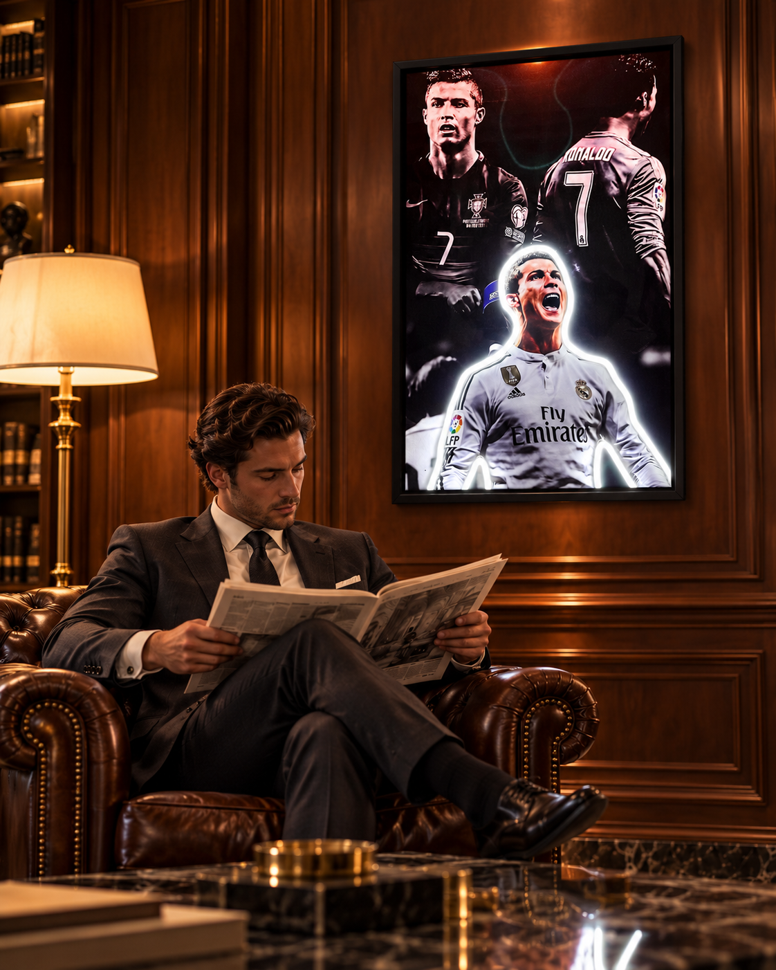 Cristiano Ronaldo — interior view, neon on