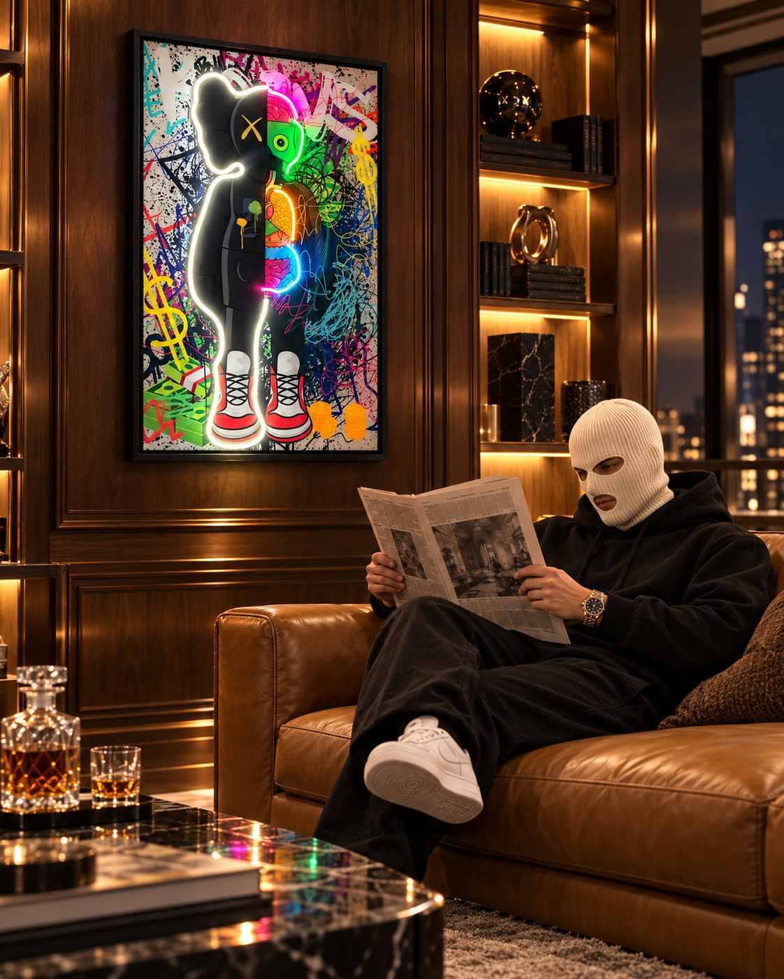 Exclusive Graffiti Kaws — interior view, neon on