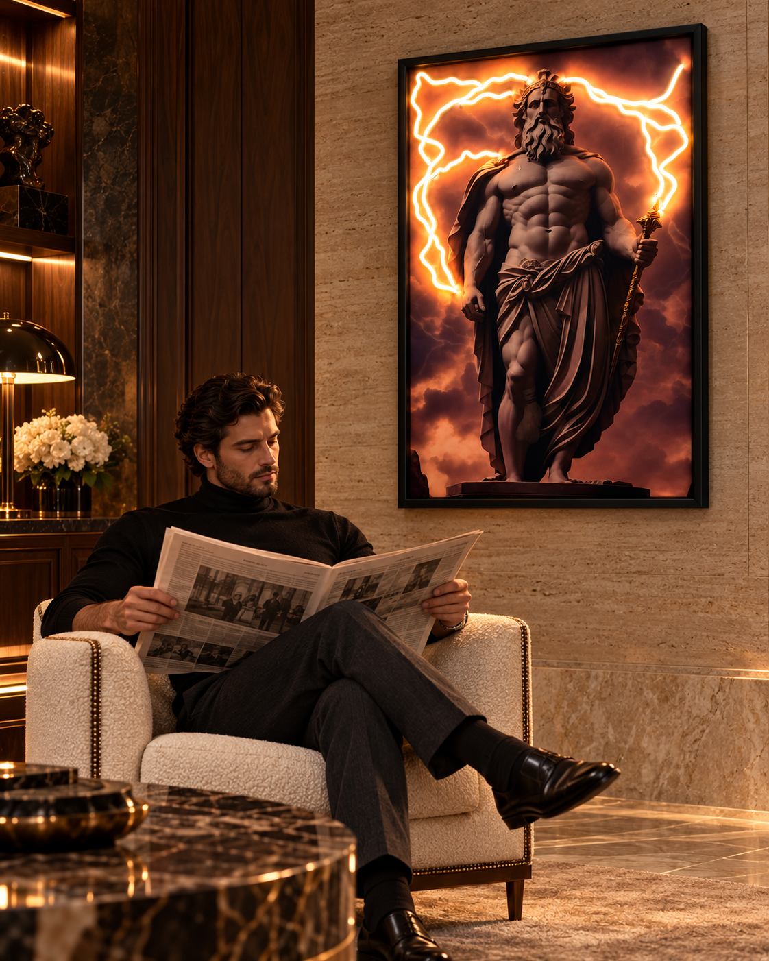 Exclusive Zeus — interior view, neon on
