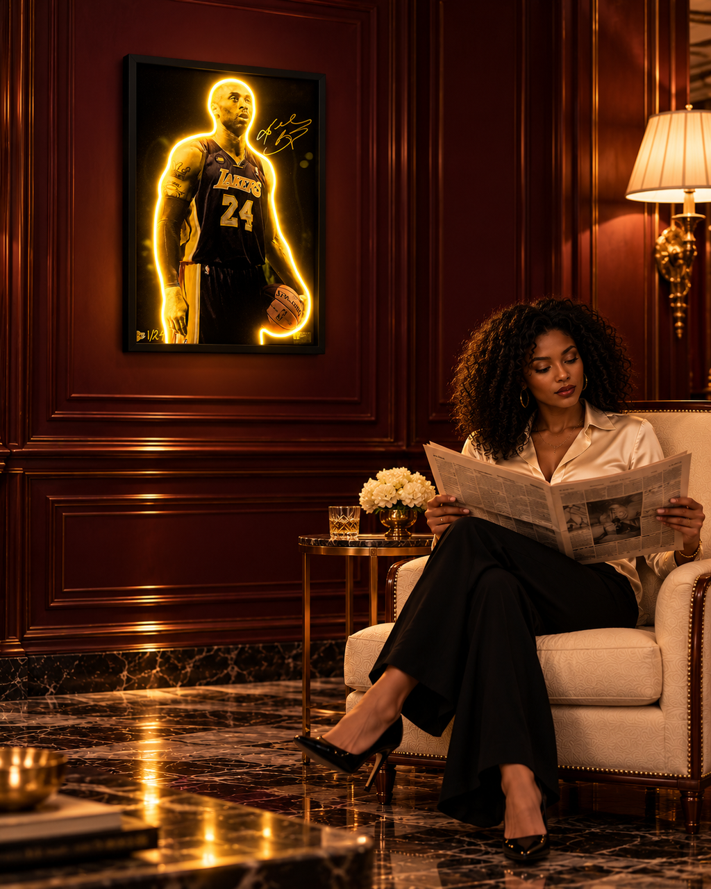 Kobe Bryant — interior view, neon on