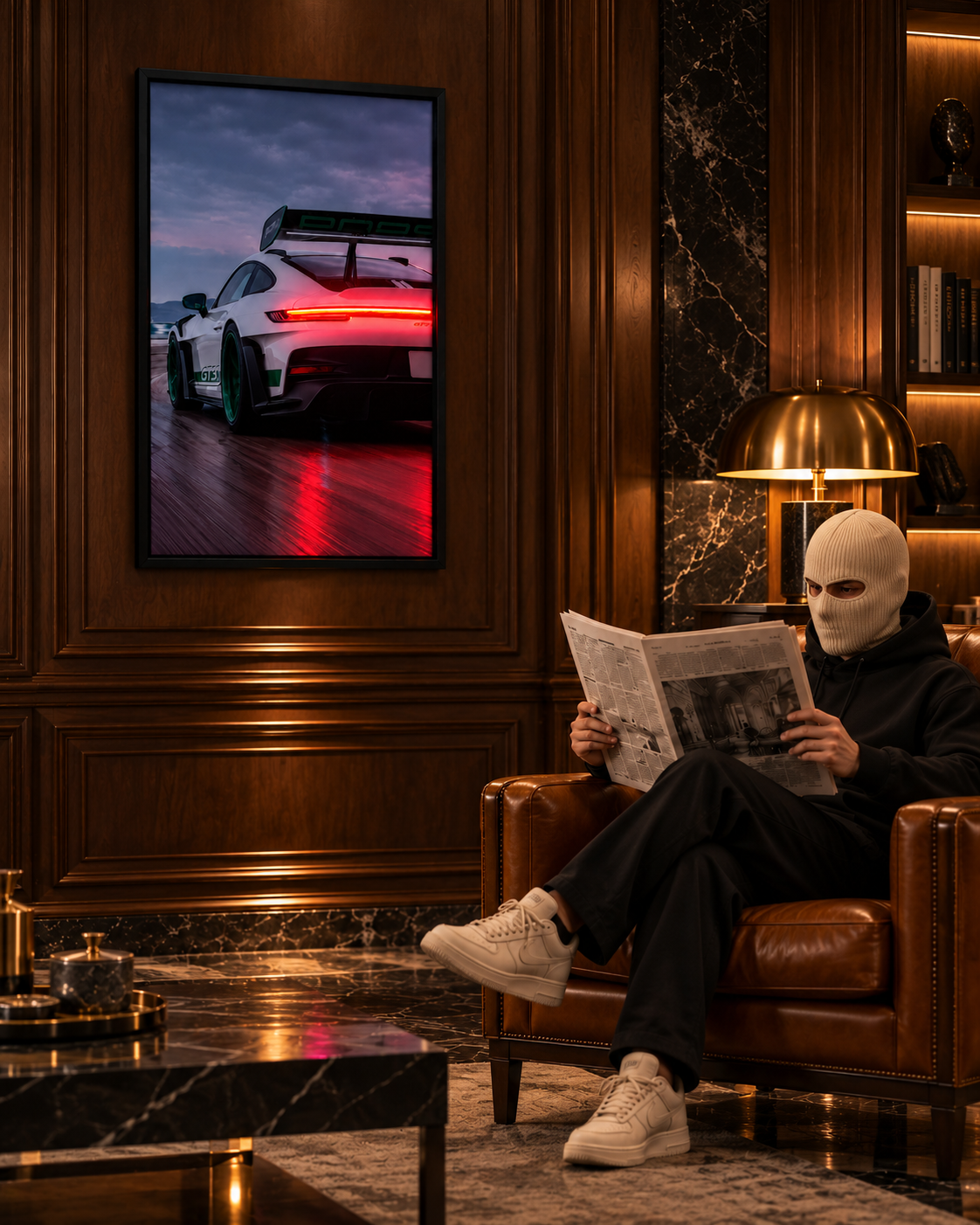 Porsche — interior view, neon on