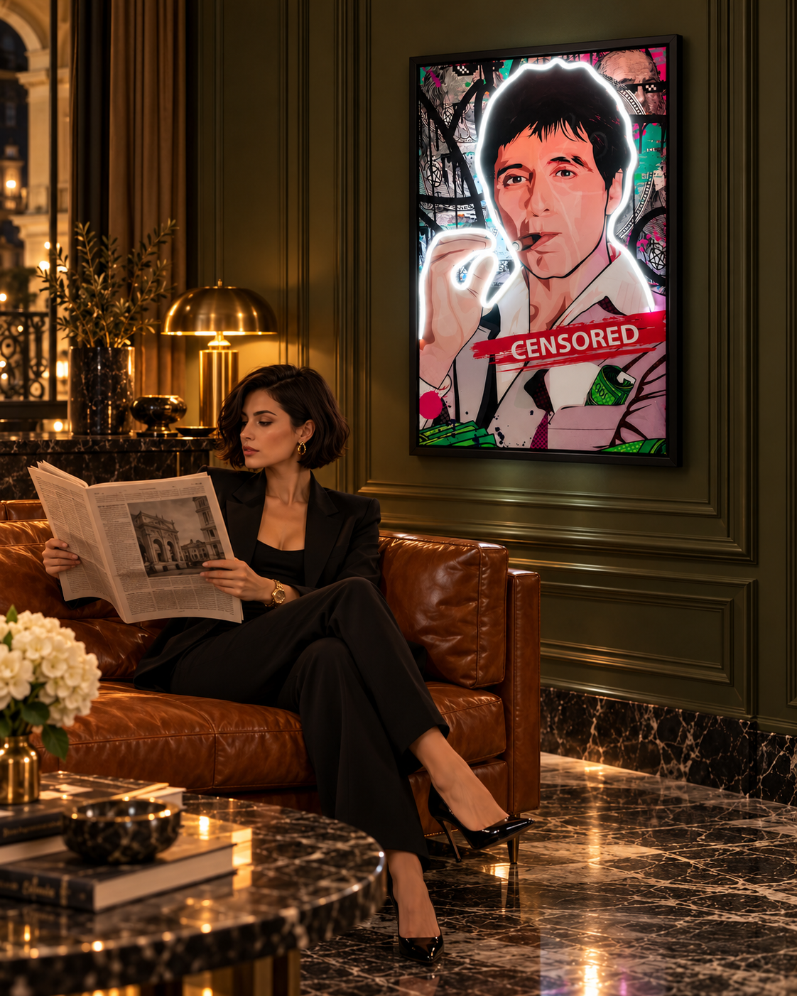 Scarface Censored — interior view, neon on
