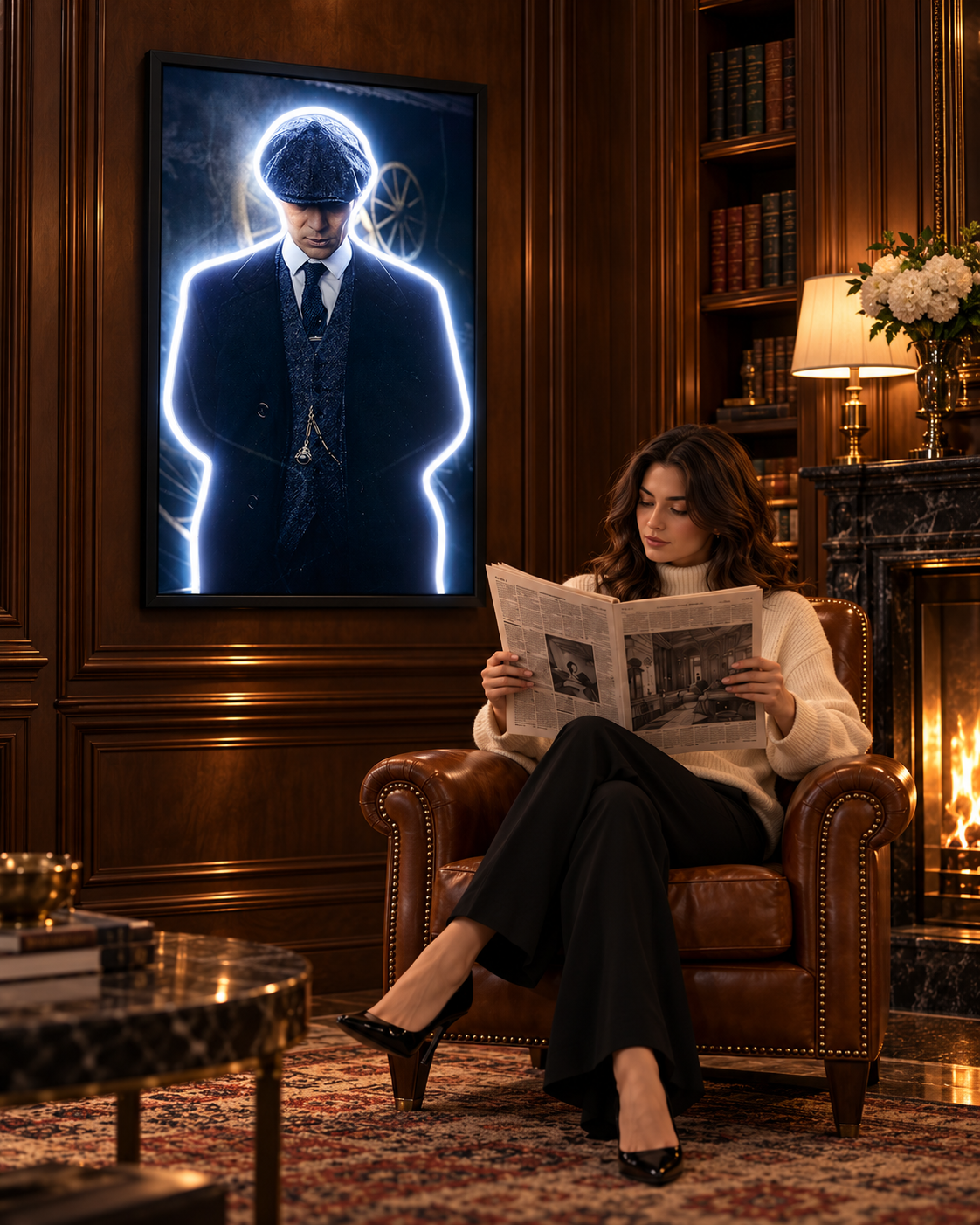 Tommy Shelby — interior view, neon on